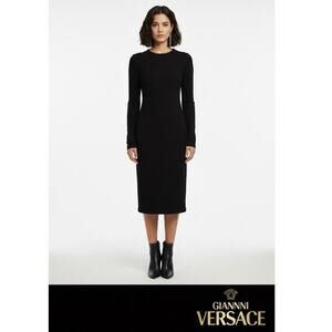 Vintage Authentic Gianni Versace Solid Black WoolJersey Dress Sz. 42 (US 10)